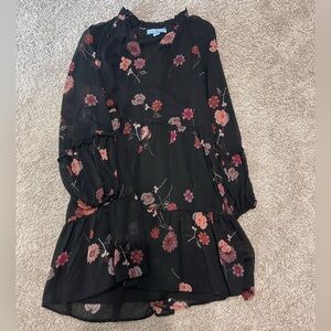 CeCe Black Dress with Pink Floral Design
